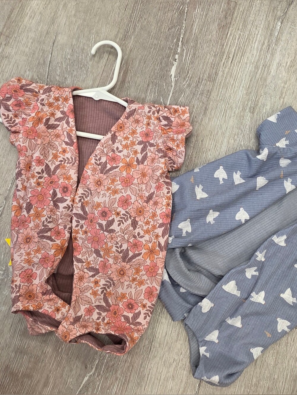 WINGED BODYSUIT by MAMA COCO Girls' Blue Bird and Pink Floral 2PC Set